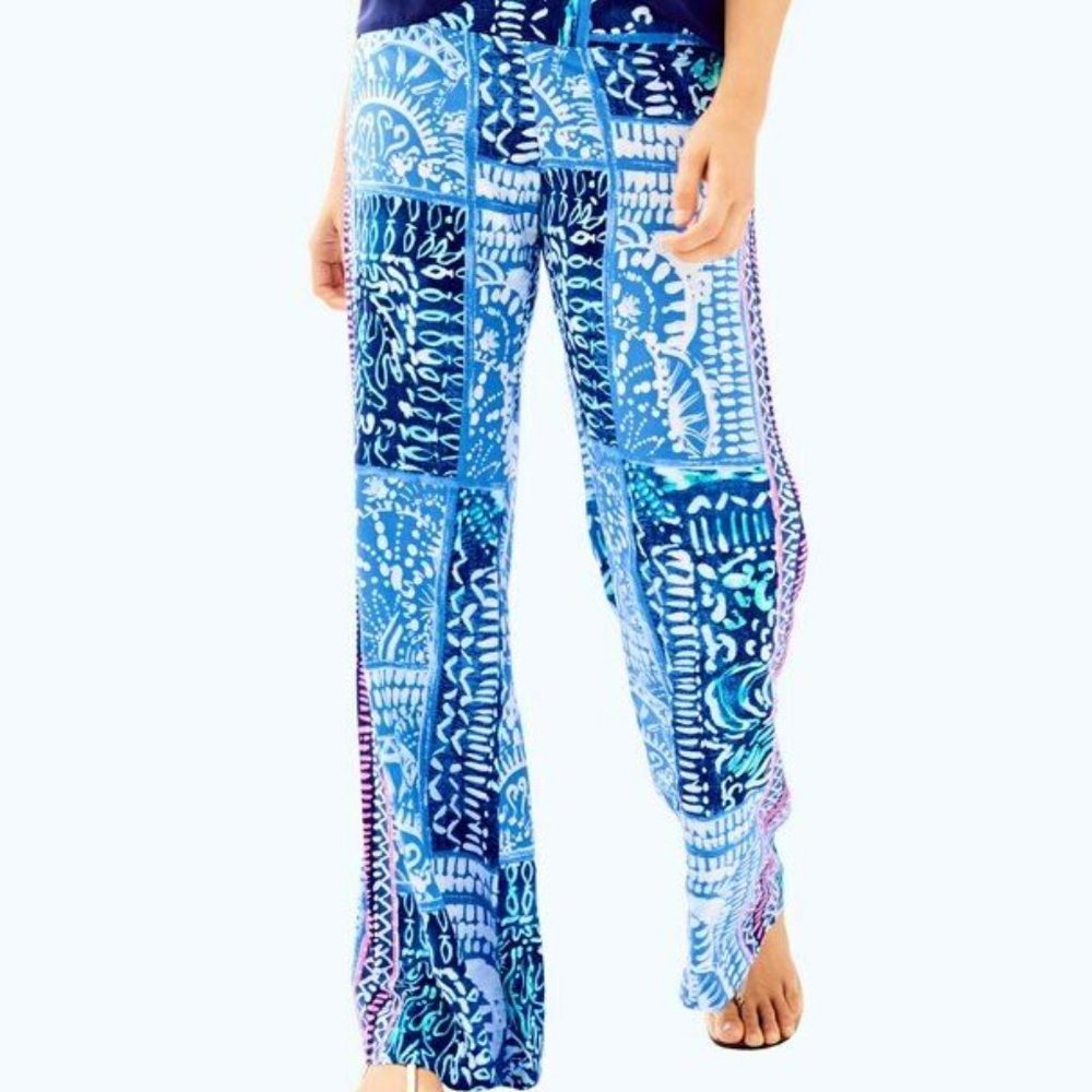 NWOT Lilly Pulitzer 33" BAL HARBOUR MID RISE PALAZZO PANT Indigo Lied Back S